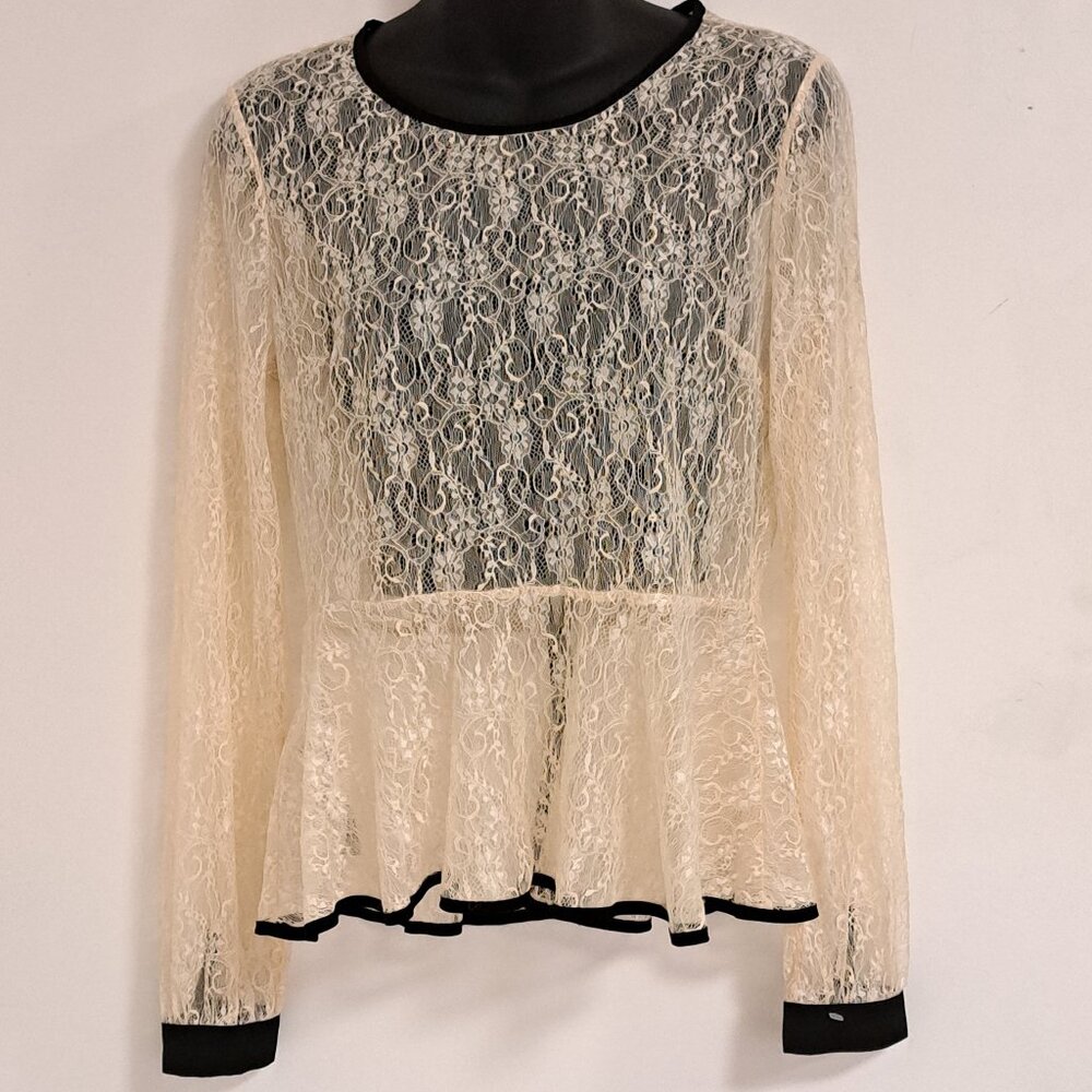 Forever 21 Contemporary Lace Sheer Long Sleeve Top Misses Size Small